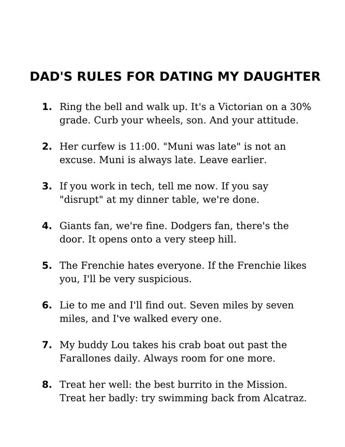 Rules page from Where Bad Boyfriends Go in San Francisco